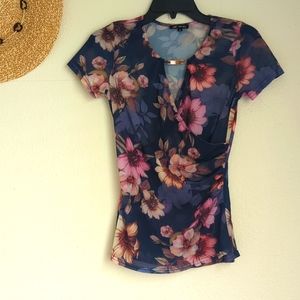 NWOT Mesh floral purple top